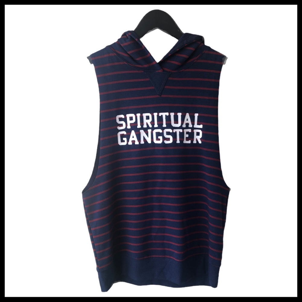 SPIRITUAL GANGSTER Sleeveless Striped Hooded Vest